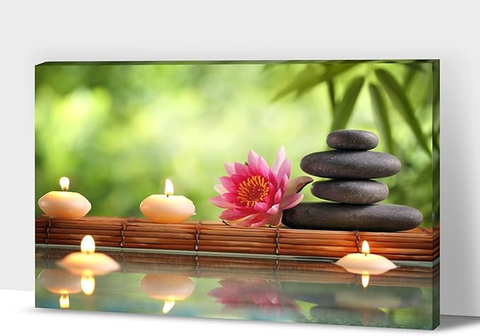 Zen Wall Art Decor, Modern Bathroom Zen Decor Wall Art, Canvas Wall Art for Spa Zen Room Decor, Green Bamboo Forest and Black Pebble Relaxing Art Prints for Office Meditation Decor 24x36 Inches