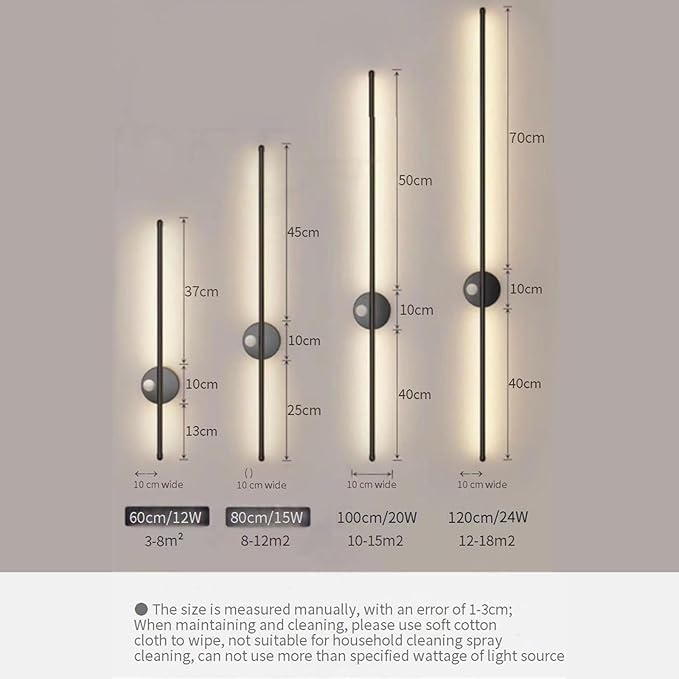 LED Long Strip Wall Lights with Motion Sensor Lamp 3000K/4000K/6000K Lighting Modern Simple Aluminum Mounted Indoor Bedside Decoration Light Living Room(Gold Warm Light,100cm)