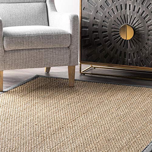 Nuloom Elijah Dark Grey/Natural, 4' x 6', Basketweave, Seagrass, Soft and Textured, High Traffic, Stain Resistant, Easy Clean, Durable Area Rug for Bedroom, Living Room, Dining, Den, Foyer, Entryway - color: Dark Grey, size: 4' x 6' (Rectangular)