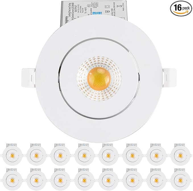 16 Pack Led Recessed Light 4 Inch,Adjustable Eyeball Gimbal, LED Recessed Lighting with Junction Box 9 Watts 750Lm Dimmable Ceiling Light ETL Listed (2700K/3000K/3500K/4000K/5000K Option)
