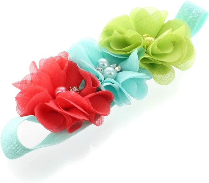 My Lello Flower Headbands Baby - Girls - Toddler Fabric Beaded Stretchy Elastic Pair
