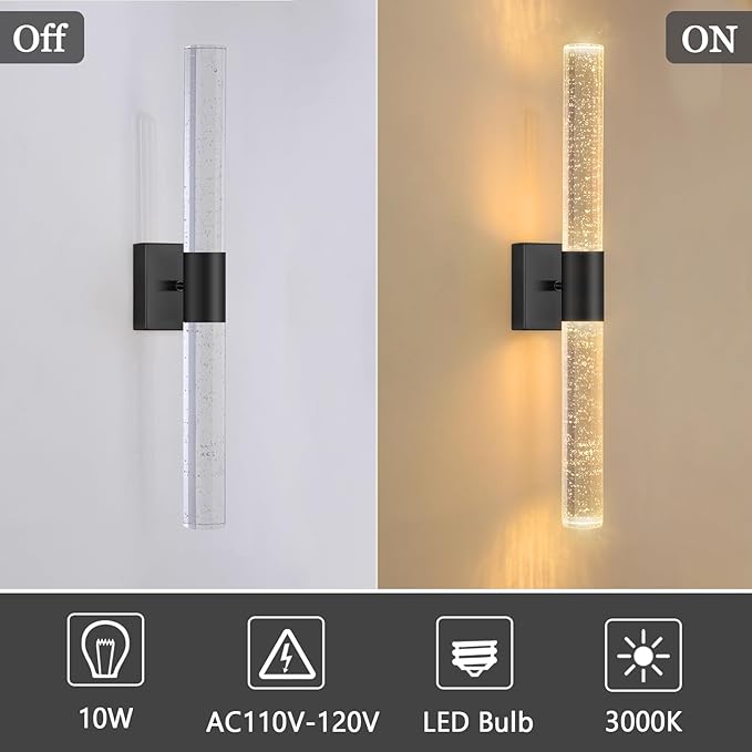 Brushed LED Wall Sconces LED Warm Light Interior Glam Crystal Wall Light Hardwired Black
