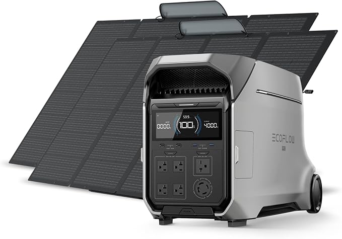 EF ECOFLOW Solar Generator 4096Wh DELTA Pro 3 with 2X400W Portable Panels, 120/240V 4000W AC Output, Solar Generator for Home Use, Camping Accessories, Emergencies, Power Outages, RVs