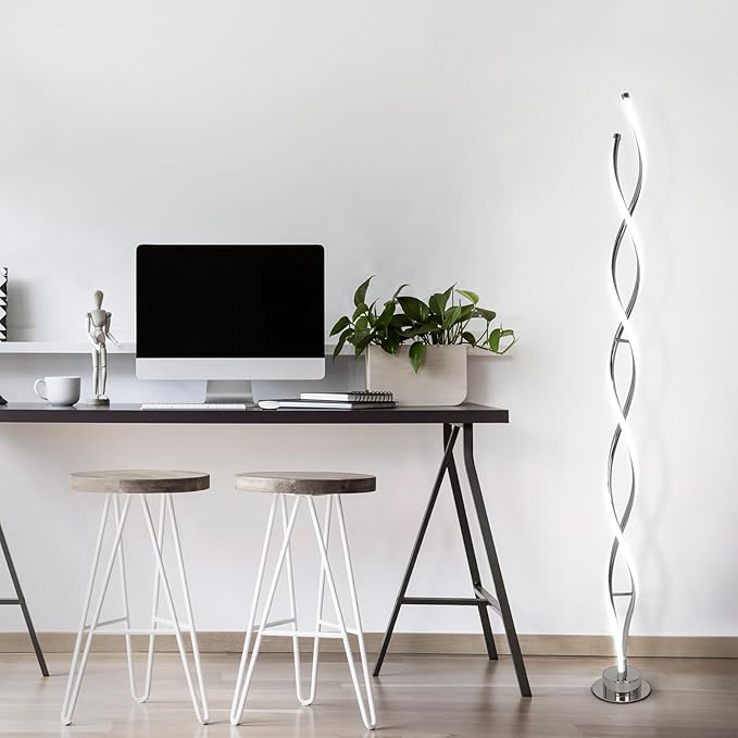 ADISUN 31W Modern Floor Lamp, LED Spiral Floor Lamp for Living Room, 3-Color Dimmable Standing Lamp with Remote Control, 58" Tall Floor Lamps for Living Room Bedroom Office Dining Rooms (Silver)