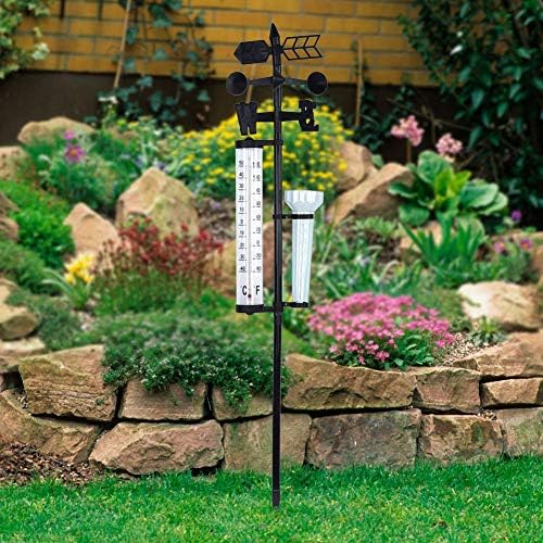 Weather Station, 3 in 1 Weather Station Measurer Outdoor Garden Thermometer Rain Gauge Wind Indicator, Rain Gauge Outdoor for Gardens Courtyards