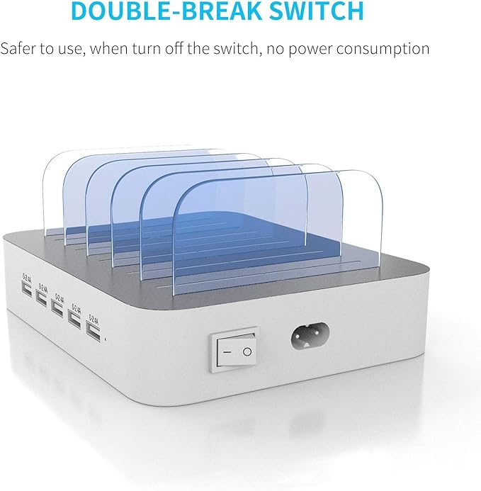 MSTJRY Charging Station for Multiple Devices : 5 Port Multi USB-A Charger Stations Multi-Device Organizer Charging Dock Designed for iPhone iPad Cell Phone Tablets (7 Short Cables Included)