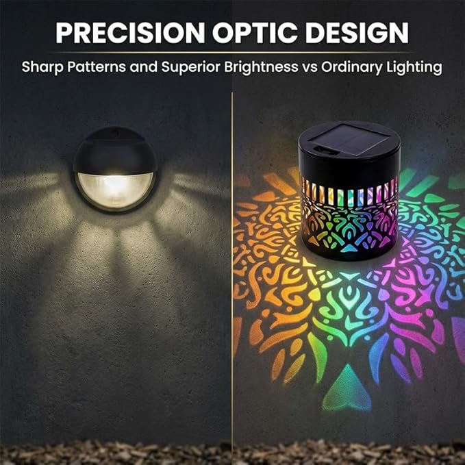 1 Pcs Solar Mandala Lights Outdoor: Metal Waterproof Solar Wall Lights with Decorative Projection Pattern - Solar Garden Lights for Fence Patio Deck Backyard Walkway Yard Decor