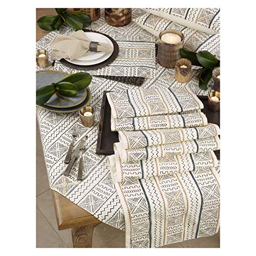White African Mud Cloth Inspired Table Runner, 16" X 90" Rectangular (1 piece), 100% Cotton - size: 16" x 90" Runner