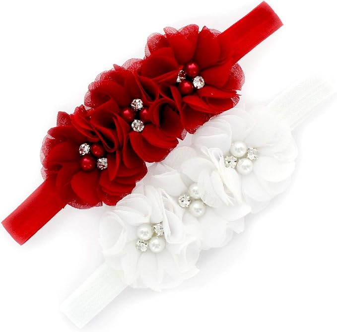 My Lello Flower Headbands Baby - Girls - Toddler Fabric Beaded Stretchy Elastic Pair