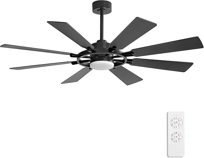 ELEHINSER 80 Inch Ceiling Fan with Lights and 3 Downrods, 8 Plywood Blades, 6-Speed Noiseless Reversible DC Motor, 3CCT, Windmill Ceiling fan for Kitchen Bedroom Living Room, Matte Black