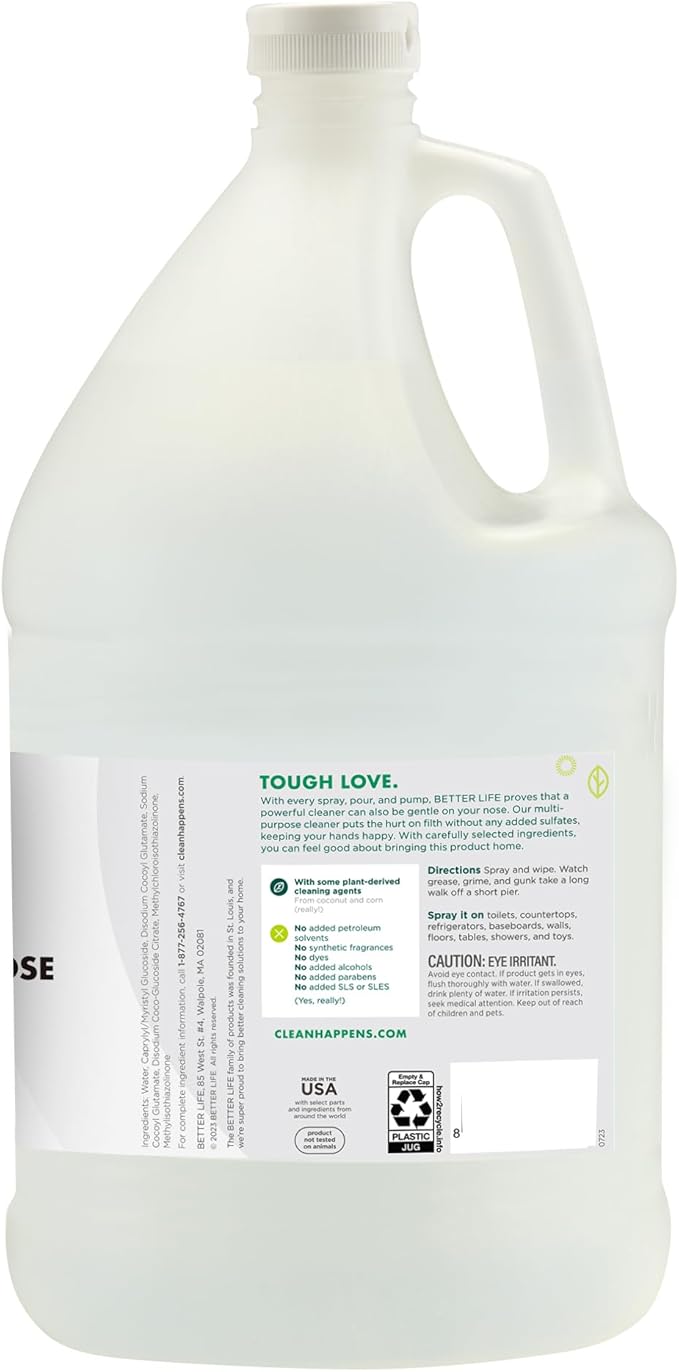 Better Life All Purpose Cleaner - Multipurpose Home and Kitchen Cleaning Spray for Glass, Countertops, Appliances, Upholstery & More - Multi-surface Spray Cleaner - 1 Gal Refill Unscented