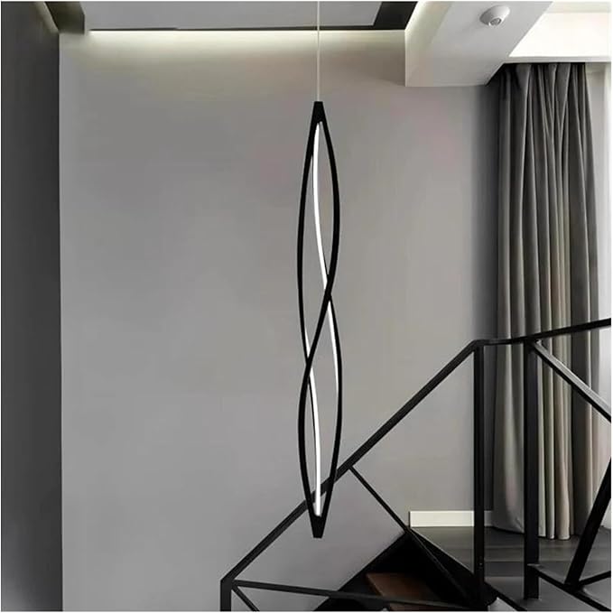 Pendant Lights, Modern Home Decor Led Lights Pendant Light Lamps Forstaircase Chandeliers for Living Room Hanging Indoor Lighting(APP with RC Dimmable,Black 180cm)