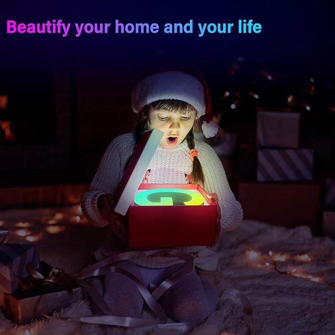 Light Up Letters Marquee Letter - Music Sync RGB Color Changing LED Lights Letter Logo Game Lights for Girls Women Party Birthday Christmas Valentine's Day Wall Desktop Decoration (MRGB-V)