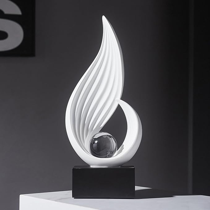 FJS Home Decor Modern White Statue Living Room Decor, Resin Shelf Decor Accents, Abstract Art Sculptures Decorations for Bookshelf Dining Room Office Coffee Table TV Stand