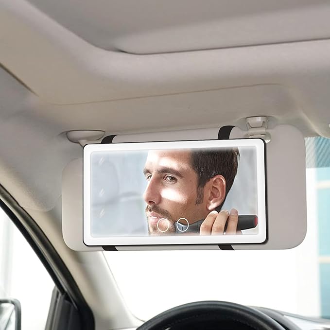2PCS Car Sun Visor Vanity Mirror with 3 Light Modes & 80 LEDs, Rechargeable LED Cosmetic Makeup Mirror Essentials for Women, Dimmable Touch Control, Universal for Car Truck SUV