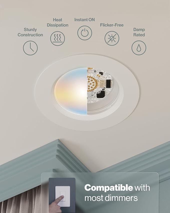 Sunco 20 Pack 6 Inch LED Recessed Light Retrofit, Can Lights for Ceiling, 1700 LM High Brightness, Selectable CCT 2700K/3000K/4000K/5000K/6000K, 17W=120W, Dimmable, Baffle Trim, Damp Rated UL