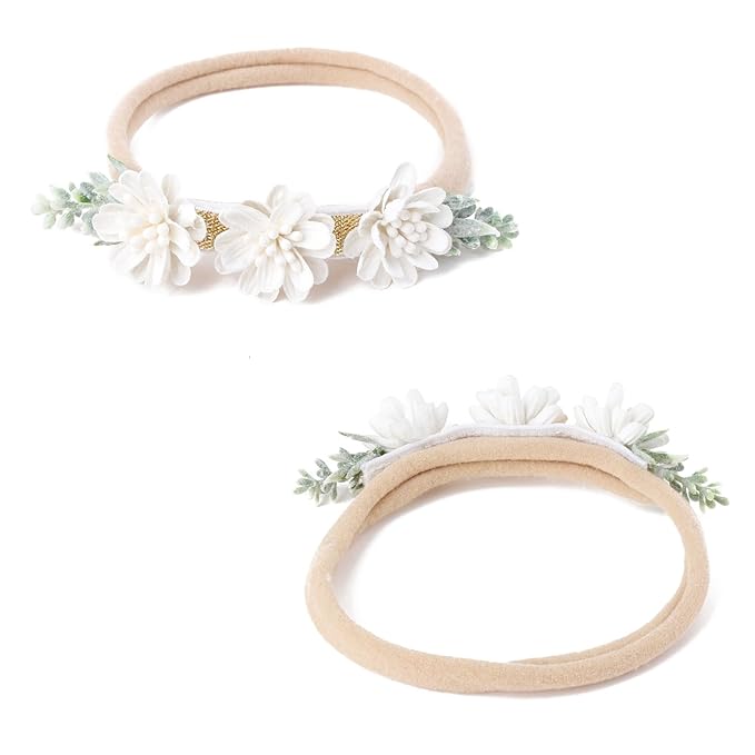FGSS Floral-Headbands Flower-Crown for Baby Girls Elastic Nylon Hairbands for Newborn Infant Toddler Hair Accessories Pack of 3