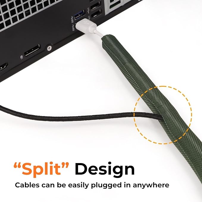 HOLED 3/16 inch Split Braided Cable Management Sleeve for USB Cable Power Cord Audio Video Cable, Wire Loom Cord Protector from Cat Dog Chewing (Orange, 10FT)