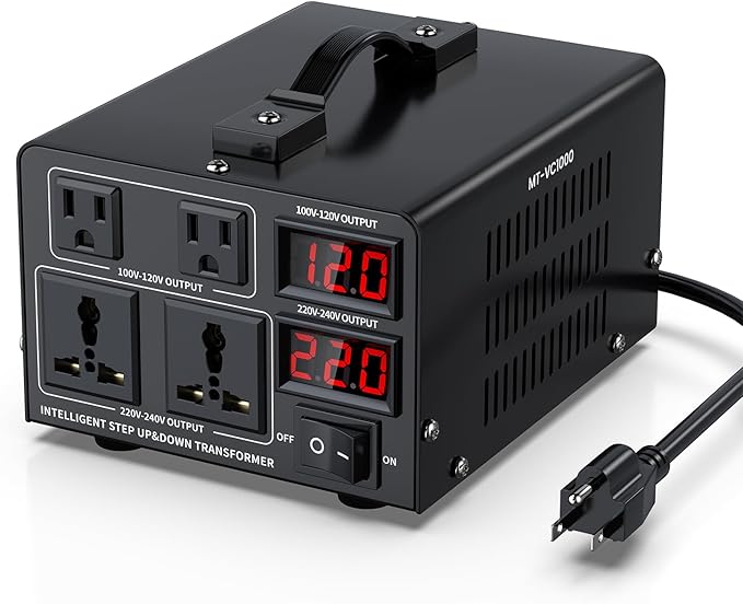 1000W Voltage Converter Transformer(110V to 220V or 220V to 110V) Step Up/Down Converter 110/120 Volt - 220/240 Volt w/US Power Cord,Circuit Breaker Protection, LCD Screen Display