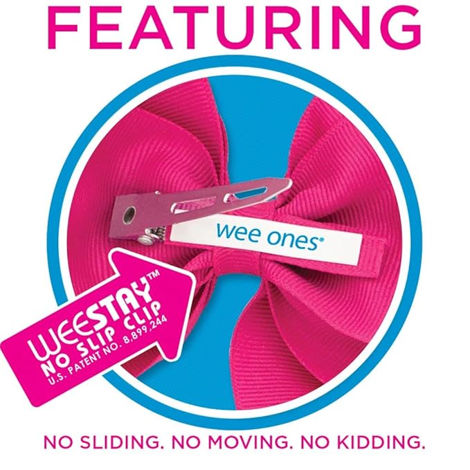 Wee Ones Girls' Classic Grosgrain Hair Bow with Scalloped Edges, No-Slip Hair Clip, Handmade, Shocking Pink, Mini