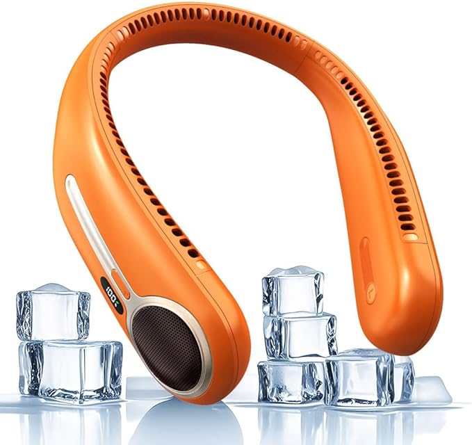 Portable Neck Fan,Hands Free Personal Wearable Bladeless Fan,6000mAh USB Rechargeable,360° Cooling,LED Display,4-Speeds,Birthday Gifts for Men Women Dad Mom,Valentines Day Gifts for Her Him (Orange)