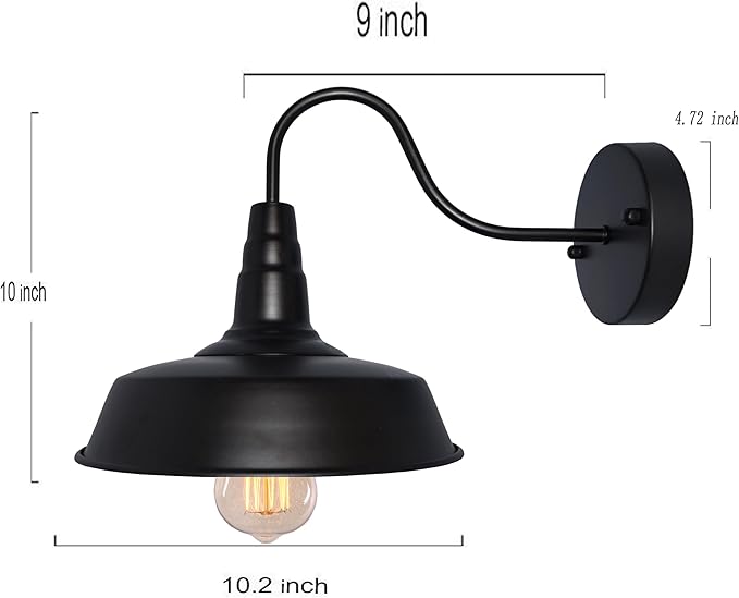 BRIGHTESS #80 Retro Black Wall Sconce Lighting Barn Flat Lights Industrial Vintage Farmhouse Wall Lamp Outside Led Light Fixtures E26 Bathroom Kitchen Bedroom Hardwired