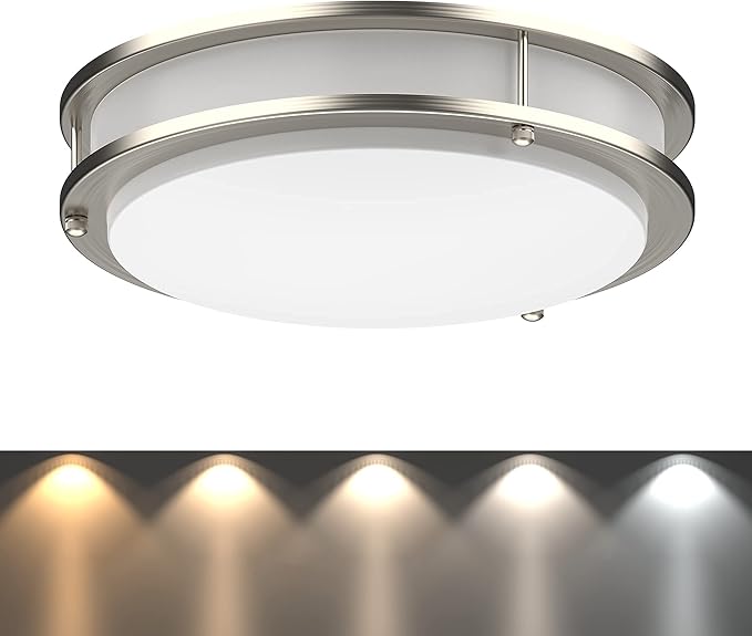DYMOND LED Ceiling Light Flush Mount Dimmable Adjustable Lighting from Warm White to Daylight 2700K 3000K 3500K 4000K 5000K 5 in 1 Selectable CCT (Brushed Nickel, 10 Inch)