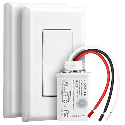 Suraielec Wireless Light Switch and Receiver Kit, 15A High Power, No Wiring, 100ft RF Range, Programmable Remote Control 3 Way Wall Switches for Lamp, Ceiling Light, Fan, Outdoor Lighting
