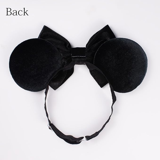 JIAHANG Adjustable Black Mouse Ear Velvet Bow Elastic Headband with Beadings, Fashion Hair Band for Baby Girls Infant Toddlers, Kids