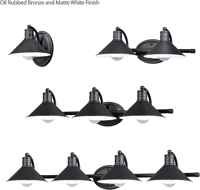 VAXCEL Akron 4-Light 38 inch Wide Oil Rubbed Bronze and Matte White Farmhouse Bathroom Vanity Lighting Fixture, Metal Shade, Dimmable, LED Compatible, Over The Mirror Mounted Steel Wall Sconce