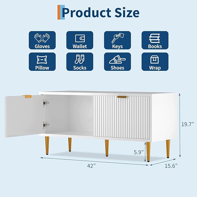 GAOMON Modern Fluted Shoe Storage Bench – 42 Inch Compact Wooden Entryway Cabinet with Spacious Storage, Comfortable Seating for Hallway, Foyer, Mudroom, Front Door
