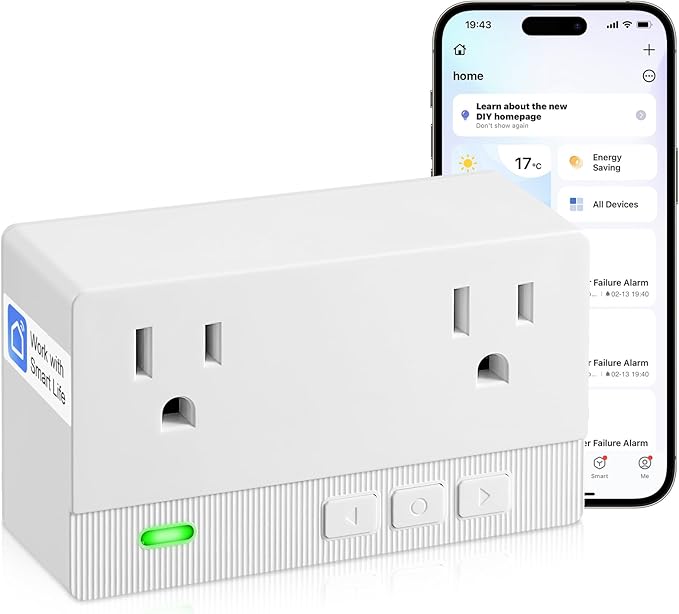 Freezer Alarm Wireless WiFi Alert 2.4GHz,Power Failure Alarm with 2 Socket, 110dB Power Loss Alert with LED Indicator,Blackout Alert for GFCI Trips,Refrigerator,Freeze,Compatible with Smart Life