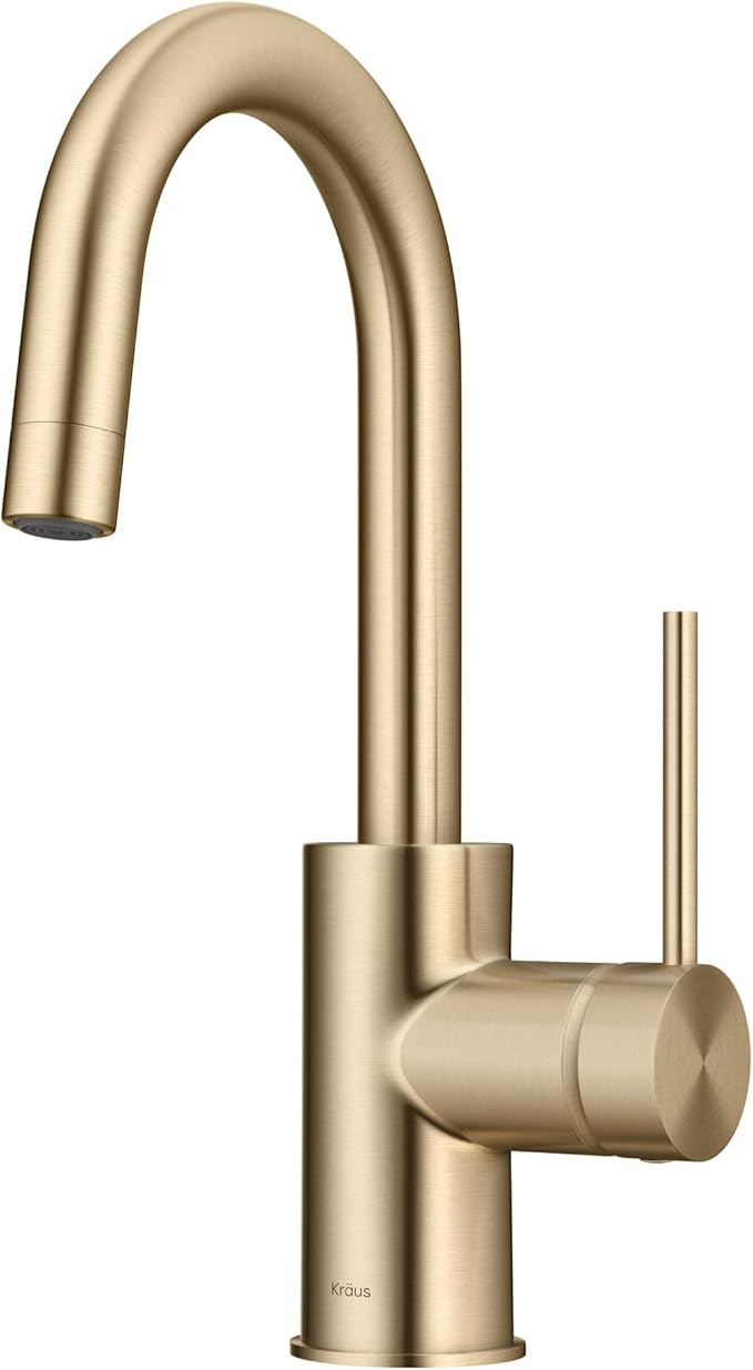 KRAUS Oletto Single Handle Kitchen Bar Faucet with QuickDock Top Mount Installation Assembly in Spot Free Antique Champagne Bronze, KPF-2600SFACB