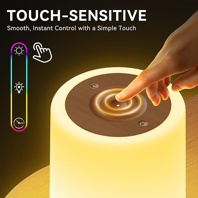 Night Light for Kids Baby, Dimmable Touch Lamp for Nursery, 11 RGB Colors 5 Brightness, Portable Rechargeable Bedside Table Lamp for Nightstand, Kids Night Light for Bedroom Living Room, Dark Brown
