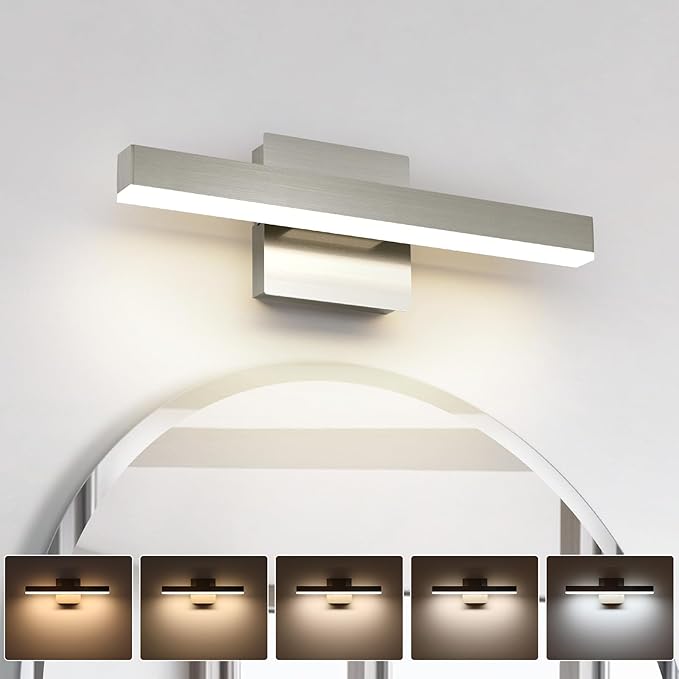 Joossnwell Bathroom Light Fixtures Brushed Nickel Vanity Lights Bar 5cct Dimmable Modern Bath Lighting Fixture Over Mirror Led Vanity Light for Bathroom 15.74 inch ETL Certificated