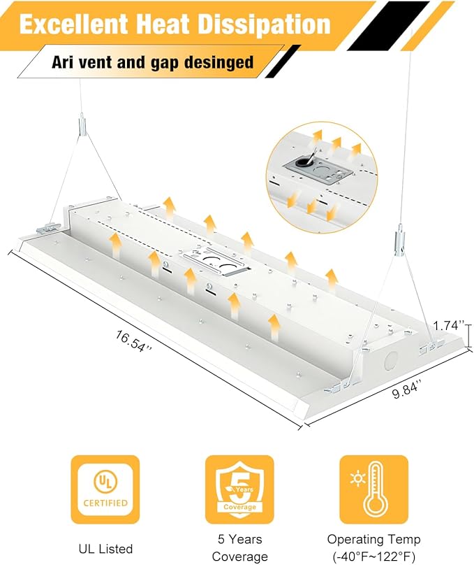 LED Linear High Bay Light, 130W 19500LM High Bay LED Shop Lights, 120-277V, 5000K, 0-10V Dimmable LED Shop Light, Linear High Bay Light for Warehouse Workshops, UL Complied.