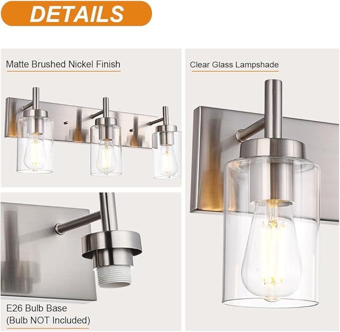VINLUZ 4 Lights Bathroom Vanity Light Fixture Brushed Nickel Sconces Wall Lighting Modern Industrial Indoor Wall Mounted Lamp for Kitchen Dining Room (Patent No.: US D958,438 S)