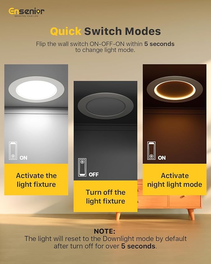 Ensenior 6 Pack 4 Inch 5CCT LED Can Lights with Night Light, Retrofit Led Recessed Lighting, Dimmable, 7W 120V, 700LM, IC Rated - FCC