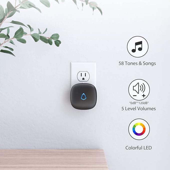 METAK Wireless Door Chime, Door Open Contact Sensor Alarm with 500 FT Range, 58 Chimes and 5 Volume Levels for Business/Store/Home/Office When Entering, 1 Transmitter + 2 Plug-in Receiver (Black)