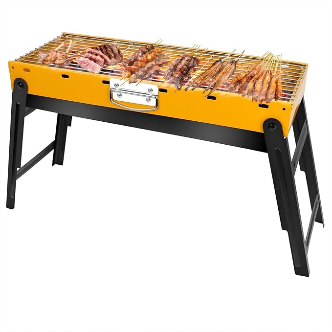 Portable Charcoal Grill, Portable Tabletop BBQ for Outdoor Cooking | Compact Folding Grill for Camping, Hiking, Picnics & Travel | 24”x13”x9” Lightweight Smoky Flavor Grill