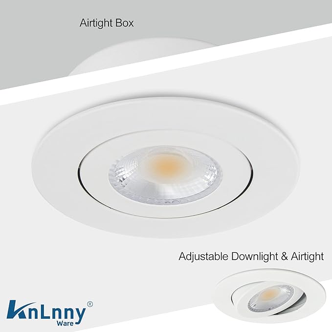 KnLnny Ware Gimbal Recessed Lights 4 Inch 12 Pack, Eyeball Outdoor recessed Lighting with Junction Box,9W 750LM Dimmable ETL Listed, Airtight, 5CCT Selectable