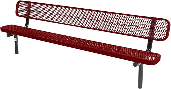 COATEDOUTDOORFURNITURE Coated Outdoor Furniture Heavy-Duty Outdoor Bench Thermoplastic Coated, Expanded Metal, Commercial-Grade Seating, Made in America (Inground with Back, 8 Ft, Textured Burgundy)