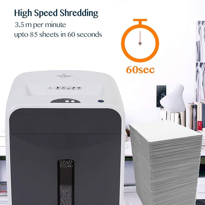 WOLVERINE 6-Sheet 2x6mm Super Micro Cut High Security Level P-5 Ultra Quiet Paper/Credit Card Shredder for Home Office by Manganese-Steel Cutter and 5 Gallons Pullout Waste Bin SD9610