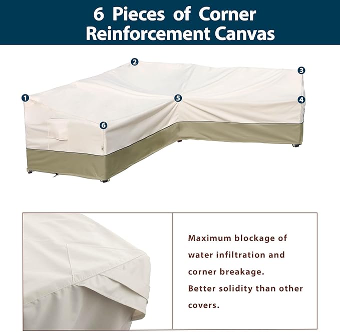 Outdoor Sectional Cover -Patio Furniture Covers Waterproof Rip-Stop Anti-UV 600D Heavy Duty Outdoor Sofa Cover with 3 Air Vents (L-Shaped-Right facing-85''X58''), Light Green