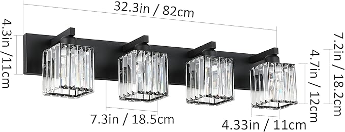 Aipsun Black Light Fixtures Bathroom Vanity Light Crystal Modern Vanity Light for Bathroom 4 Light (Exclude Bulb)