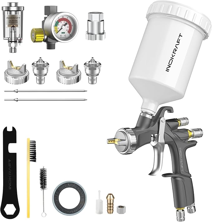 InoKraft D1 LVLP Air Spray Gun Premium Kit, Easy to Use, Paint Gun for Cars & House DIY Painting, 1.3/1.5/1.7mm Nozzles, with Paint Sprayer Accessories