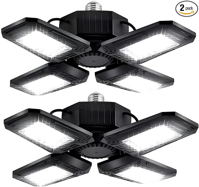 LED Garage Lights with Motion Sensor - 12000 Lumen 6500K Daylight 120W, Four Leaf Garage Organization Ceiling Lighting, Pack of 2