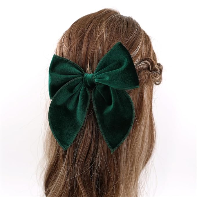 12 PCS Large Fable Bow Hair Clip for Little Girl Kids Linen Velvet Hair Bows Barrettes Alligator Clips Baby Mom Women Hair Accessories (Velvet 12 PCS)