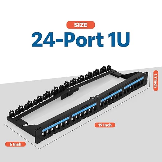 Everest 24 Port Keystone Patch Panel (1-Pack) - Removable 6-Port Panels - Use with Slim Profile Keystones ONLY (Wider Jacks May not fit Side by Side) - with Adjustable Rear Cable Management Bar