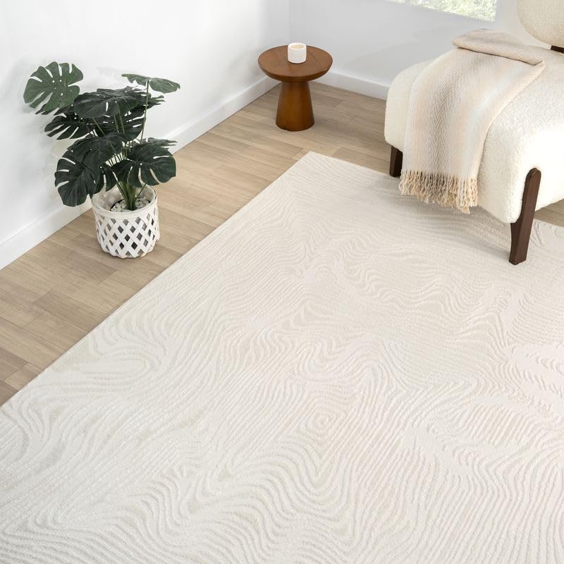Abani Zen 2' x 3' Cream Rug – Neutral Layered Wavy Borders Pattern, Small Soft Accent Rug for Entryway & Bedroom, Durable & Easy to Clean - size: 2' x 3'